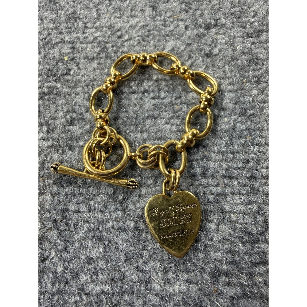 Vintage Juicy Couture Bracelet Gold Tone Chain Heart Charm Toggle Womens Jewelry
